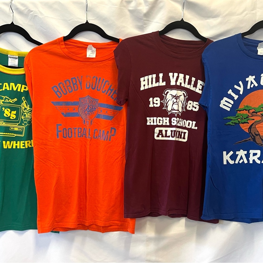 4 Novelty T-Shirts - Waterboy, Stranger Things, Back to the Future, Cobra Kai